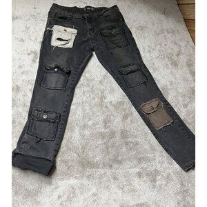 Rebel Vengeance Jeans Grunge Distressed  Y2K Multi-Pocket Jeans Size 36x30